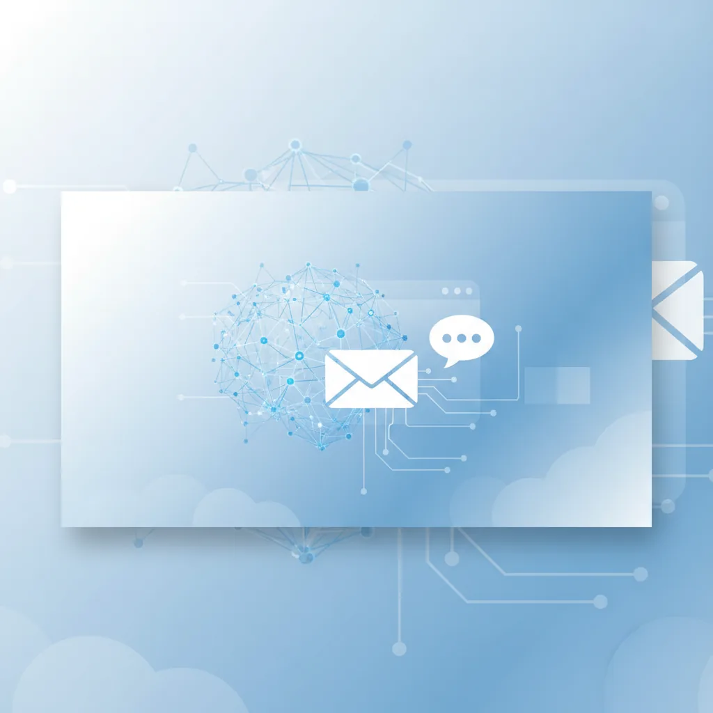 Eine Person spricht in ein Smartphone mit dem Gmail-Logo auf dem Bildschirm, während im Hintergrund schemenhaft Bürogebäude zu sehen sind. Symbolisiert die neue Sprachsuche und KI-Integration in Gmail.