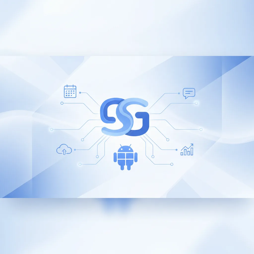 Ein Android-Smartphone zeigt Google Gemini und verschiedene KI-Widgets auf einem Schreibtisch mit Büro-Utensilien im Hintergrund.