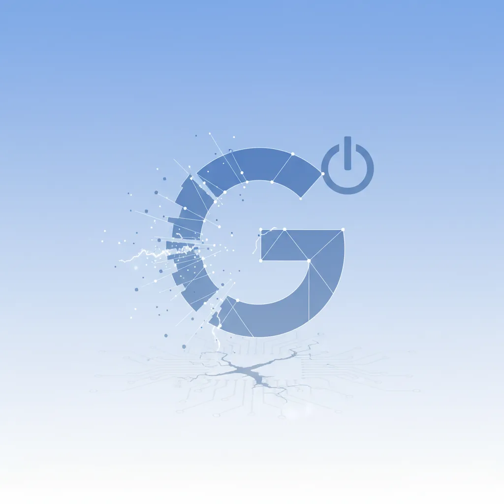 Eine frustrierte Person vor einem Laptop-Bildschirm, der fehlerhafte Google KI-Suchergebnisse anzeigt, mit einem roten Fehlersymbol.
