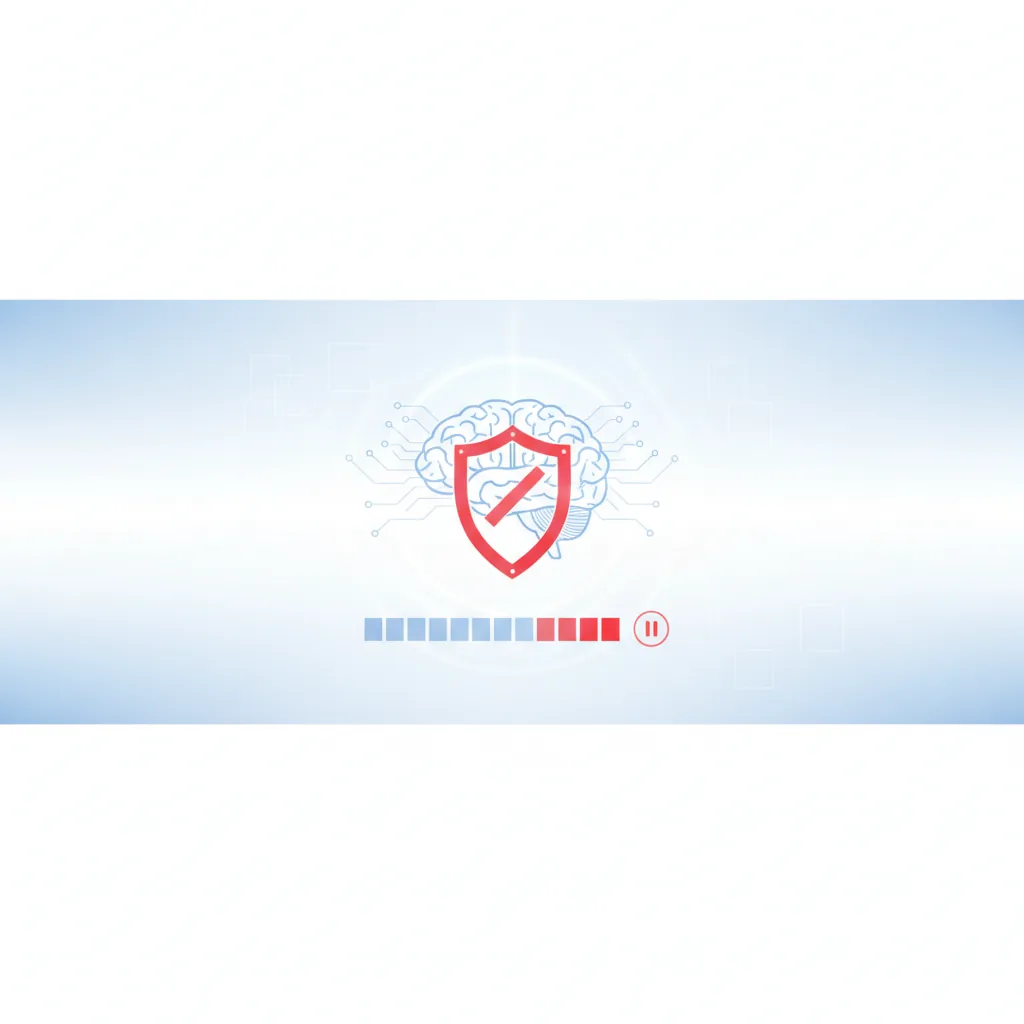 Ein Warnsignal oder Stoppschild vor einem Hintergrund von abstrakten, digitalen KI-Grafiken, das Vorsicht und Sicherheit im Umgang mit Künstlicher Intelligenz symbolisiert.