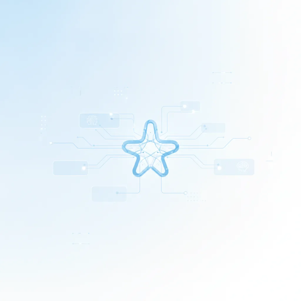 Eine Gruppe von Büroangestellten, die lächelnd vor einem Laptop sitzen und gemeinsam an einem Projekt arbeiten, während im Hintergrund ein abstraktes KI-Symbol zu sehen ist.